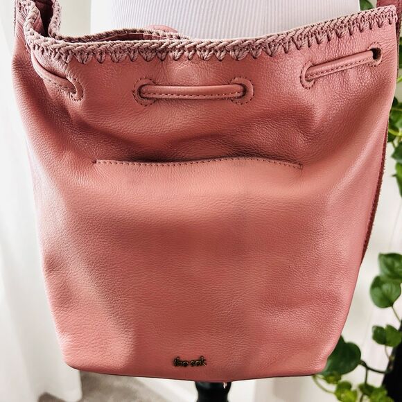 The Sak Ivy Pink Soft Leather Crochet Trim Boho Crossbody Bag Purse - Picture 6 of 7